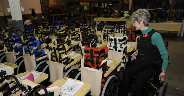 Joni inspecting wheelchairs Joni inspecting wheelchairs