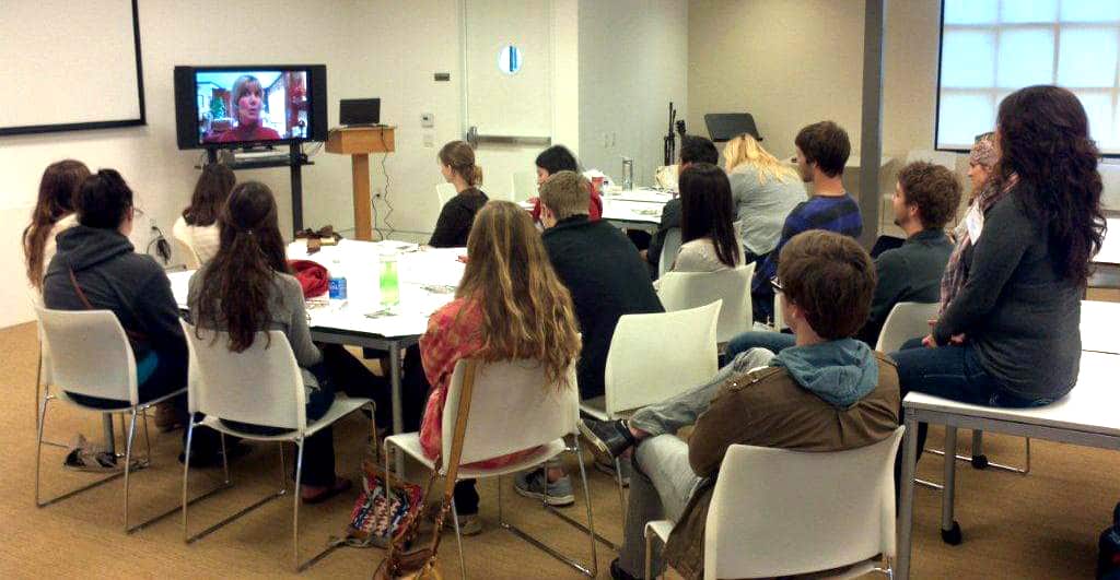 joni skyping with students at the idc