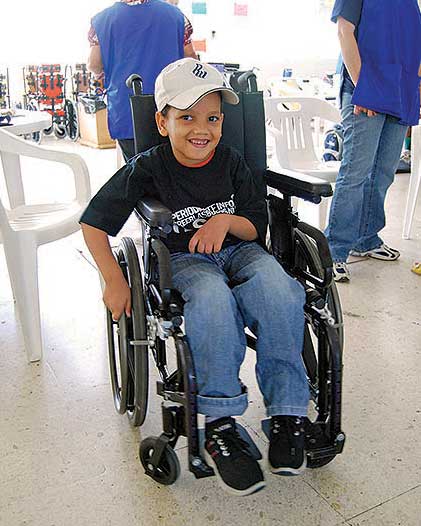 Jordani in his wheelchair from Wheels for the World Jordani in his wheelchair from Wheels for the World