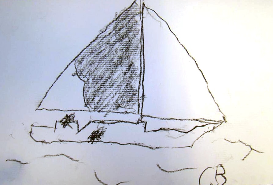 boat drawing drawing of a boat drawn by a student using a pencil in his mouth