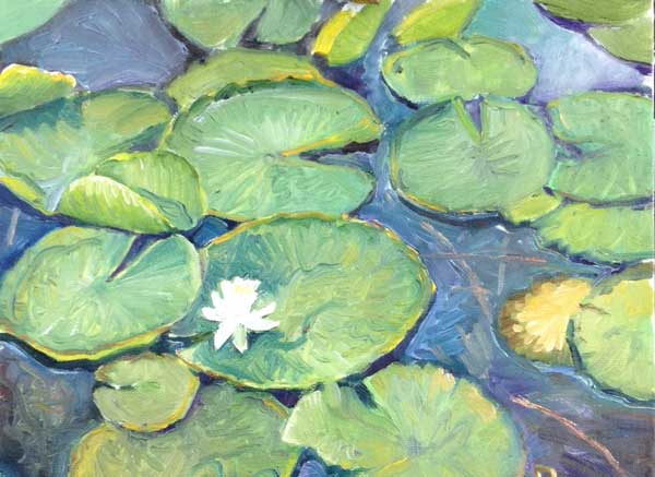 Relaxing at Family Retreat Tom's painting of lily pads