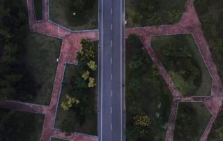 A photo of a road from a birds eye view
