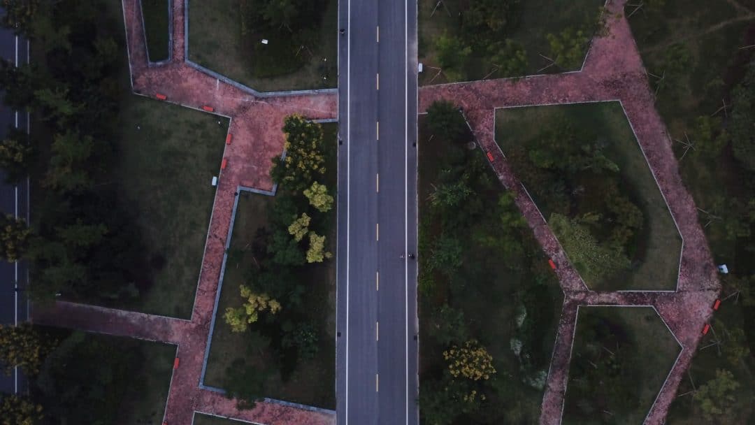 A photo of a road from a birds eye view