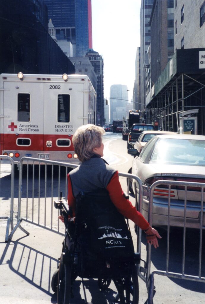 A picture of Joni in New York after the wreckage of the 9/11 attacks.