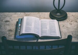 An open Bible on at table