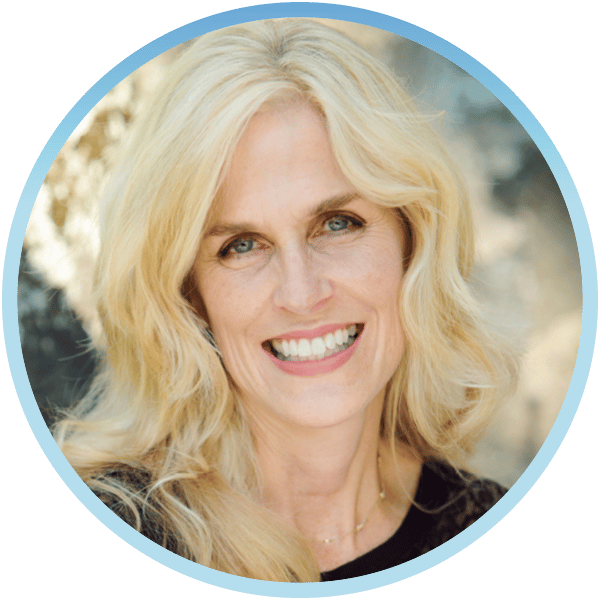 A circle graphic framing a portrait of Bonnie smiling at the camera.