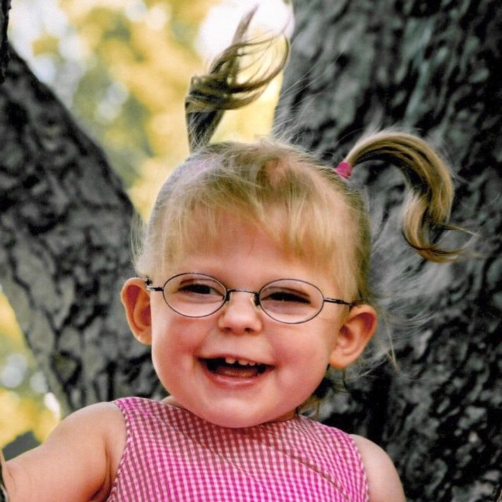 Rachel when she was just a few years old with her glasses on.