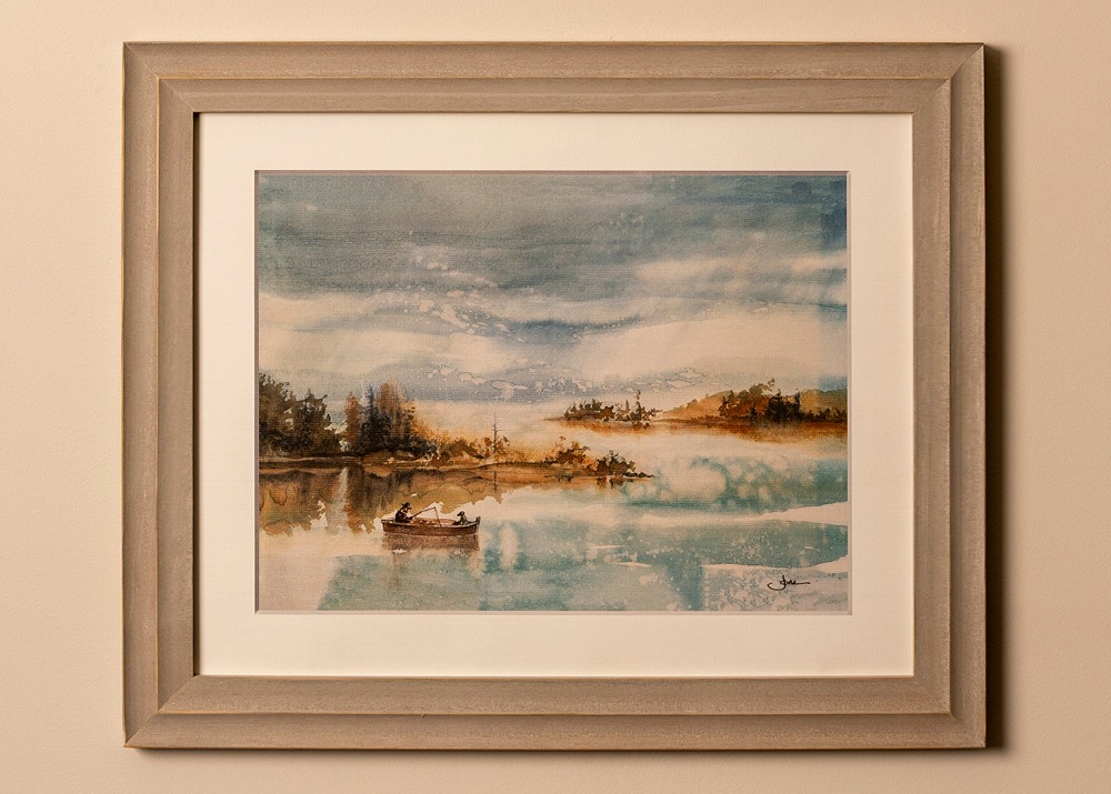 Joni's artwork, "Fishing on the Lake". Frame not included.