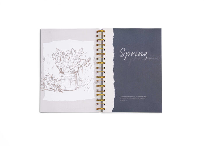 A spring scene marks the beginning of Spring in the 2024 Planner