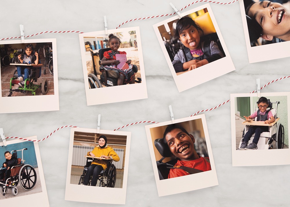 Photos of children with their pediatric wheelchairs