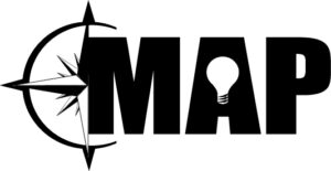 MAP logo with compass and lightbulb