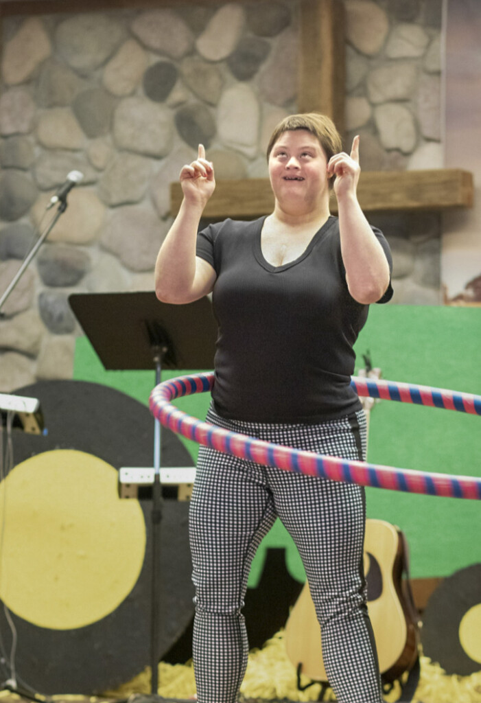 Randi happily using a hula hoop.