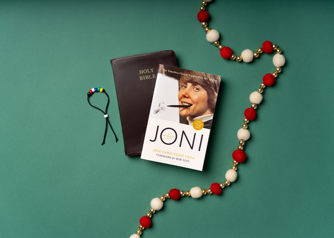 Evangelism Kit with a Gospel bracelet, Joni Book, surrounded by an ornament