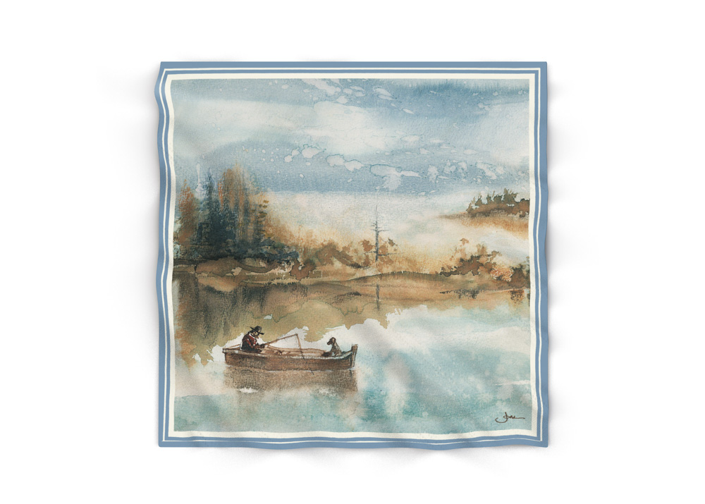 The Fishing on the Lake Scarf laid out flat
