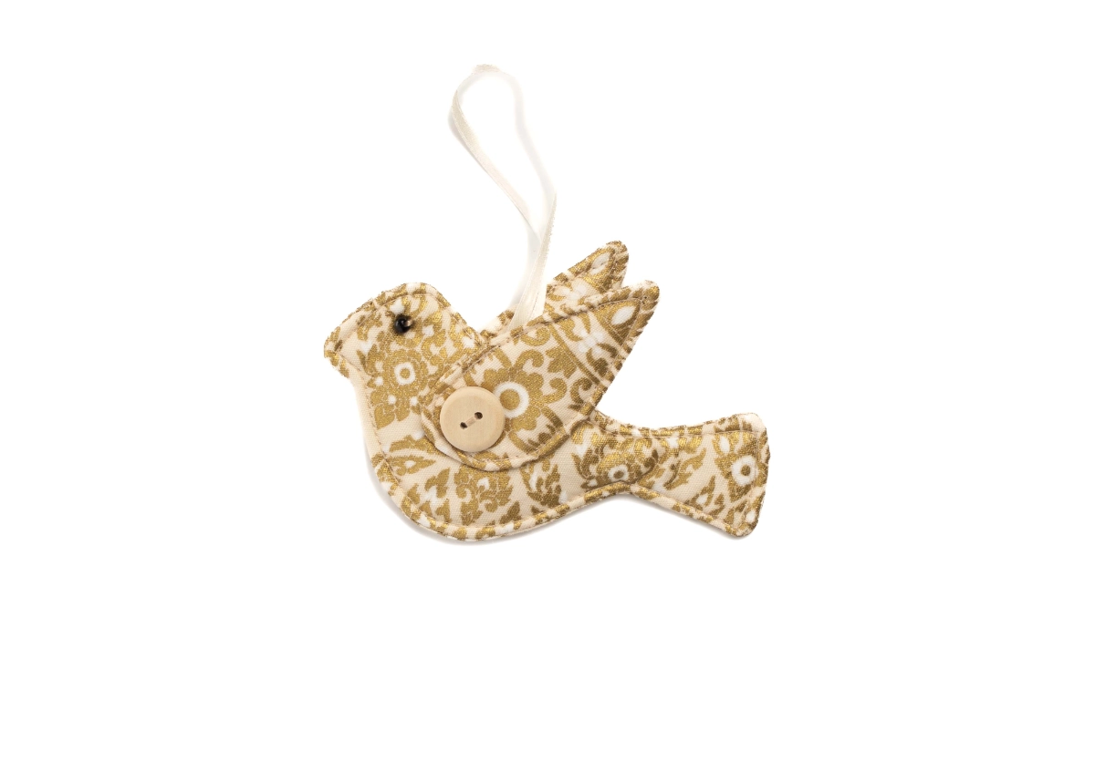 A white and gold dove Christmas ornamanet