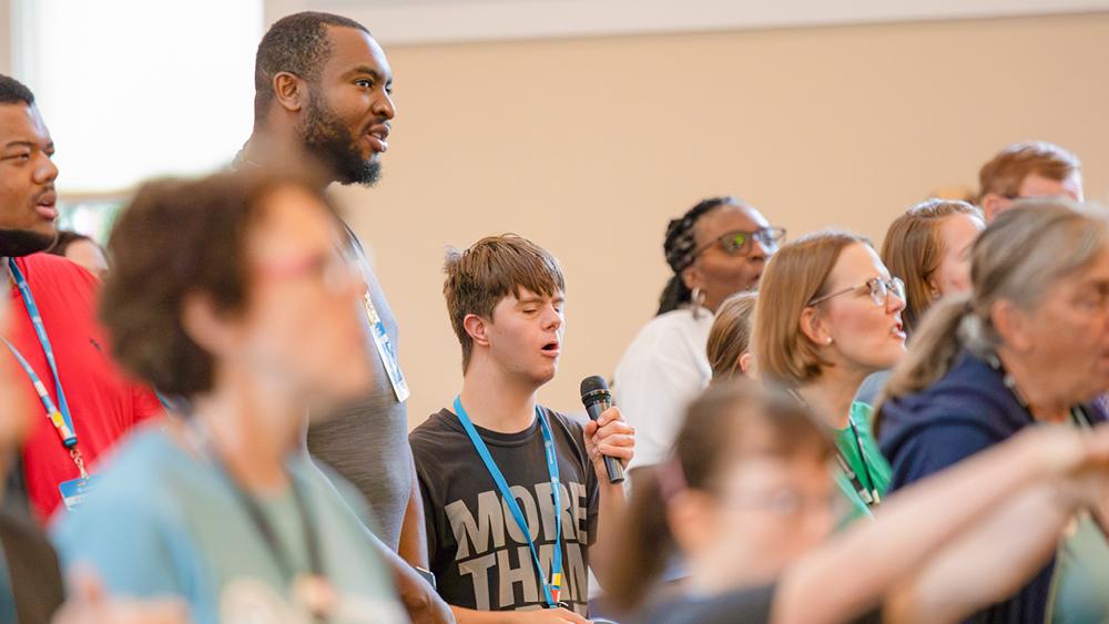 People singing during a worship service